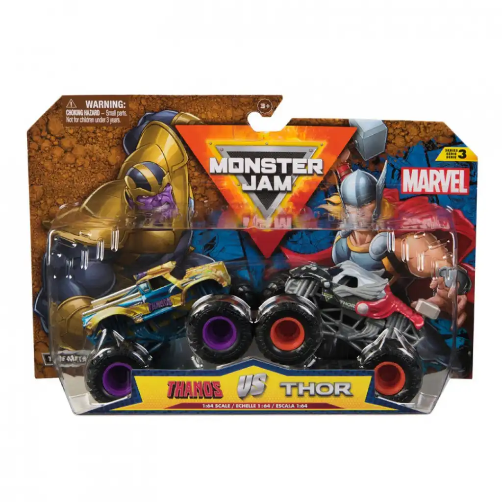 Präzise Details und metallische Widerstandsfähigkeit der Trucks Thanos und Thor.