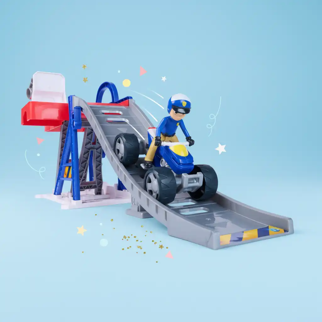 Entdecken Sie neue Spielmöglichkeiten mit der langen Abfahrtsrampe.