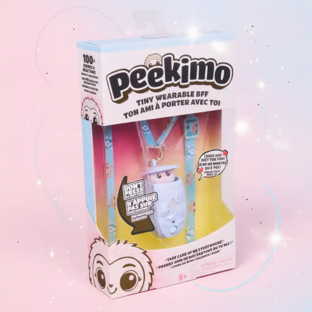 Beobachten Sie, wie Peekimo zum ersten Mal aus seinem Etui hervorschaut.